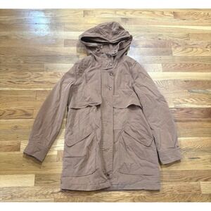 Sweet Soup Brown Utility Parka Hooded Jacket‎ Snap Zip Front Lined Coat Sz M